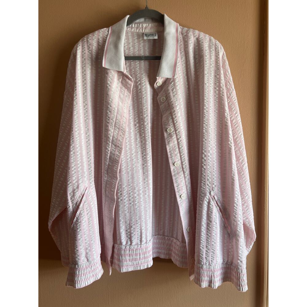 Vintage 2XL Koret Francisca Pink White Stripe Jacket Button Front Pockets